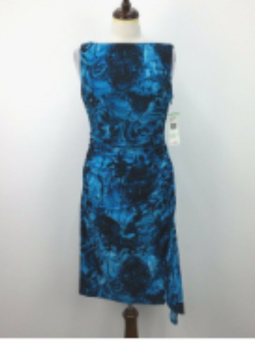 Jones New York Black Blue Spring Fever Watercolor Boat Neck Midi Dress Sz 8